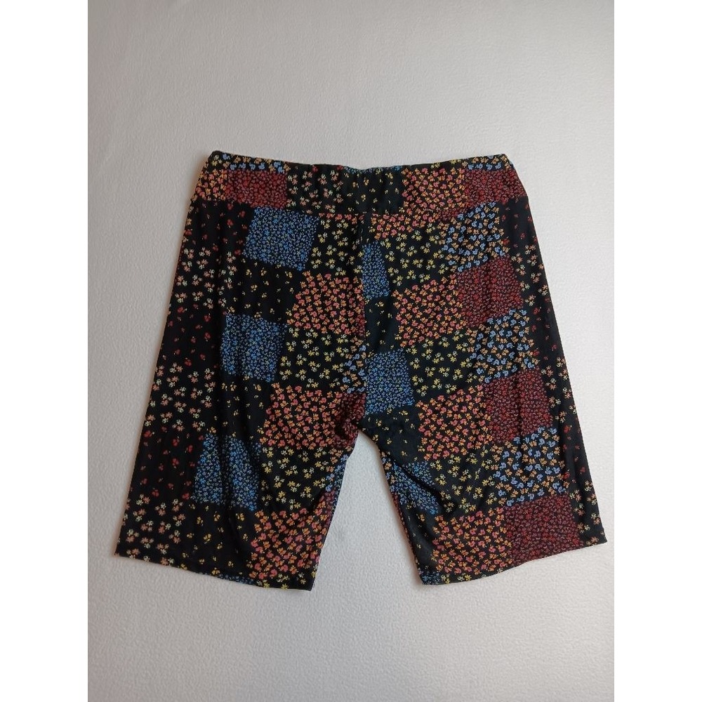Terra & Sky Womens 1X 16W-18W Floral Patchwork Biker Shorts Black Multicolor